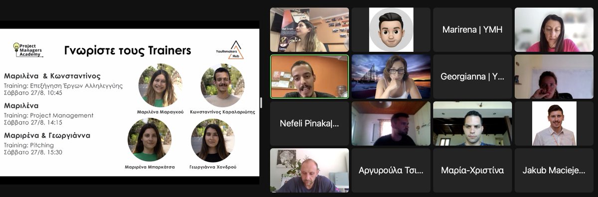 youthmakershub's tweet photo. 🎯 #MeetTheTrainers του Hackathon #Call2Act, ένα Hackathon για Project Managers 🚀
Shout out to @karalariotis @MarilenaMaragou @GChondrou @marirenabrk & @zografouale 👏
#YOUthMakeItHappen #ProjectManagersAcademy #ESCatYMH #EuropeanSolidarityCorps https://t.co/HkevVvtwqR