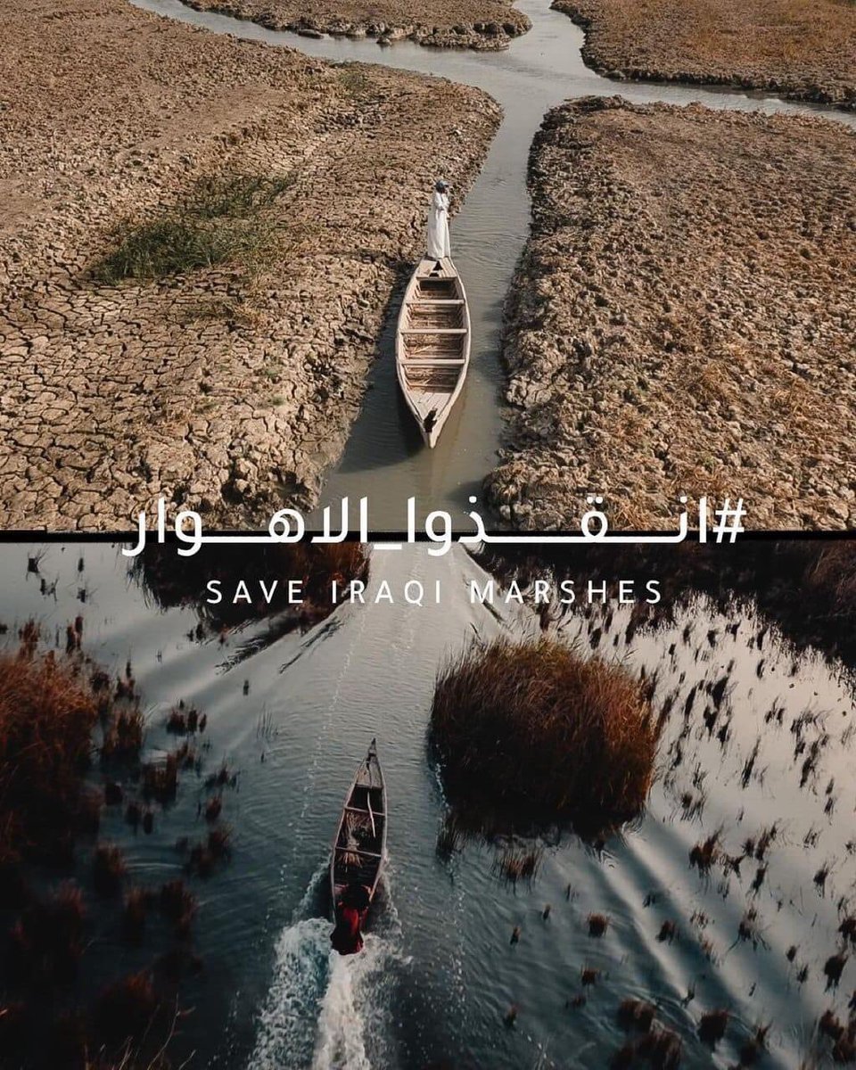 7___HD's tweet photo. ⭕️ #Save_the_marshes |

The last features of the Sumerians have evaporated.

The marshes are classified within the World Heritage! 

Before and after pictures of the marshes drying up Drought pictures now and previous pictures from last year.

@UNESCOarabic 
@UNHCRIraq https://t.co/ss04DveCBY