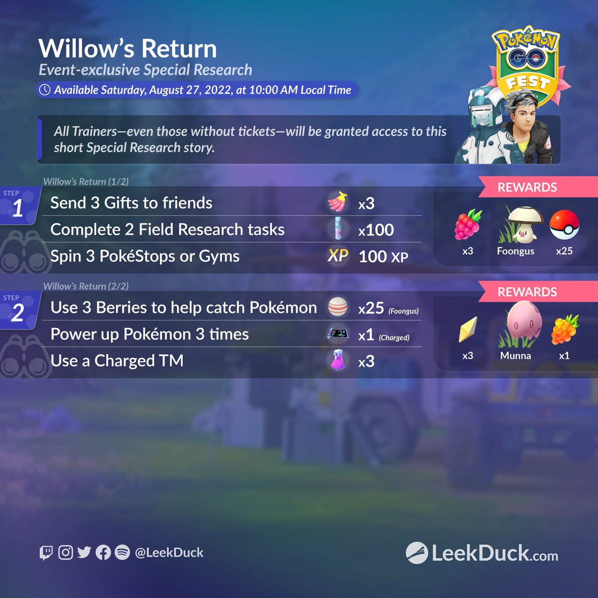 LeekDuck's tweet photo. Willow's Return - Special Research Story

• This short Special Research Story is available to all Trainers

Full Details: https://t.co/vwuZnIrEHC https://t.co/FgNNmQWHOp