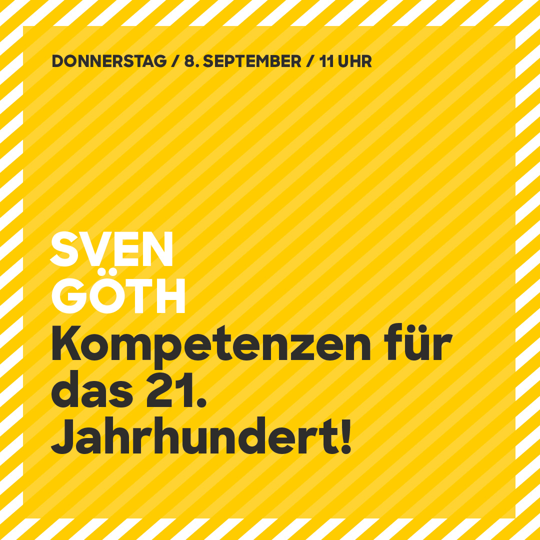 Am 08. September, um 11 Uhr, gibt Sven Göth neue Impulse und Inspirationen für Wirtschaft und Gesellschaft. 😌 Gemeinsam mit ihm wollen wir gemeinsam in die Lebens-, Arbeits- und Kundenwelt von Morgen blicken und neue #Inspirationen mitnehmen. Bist Du dabei? 🤗