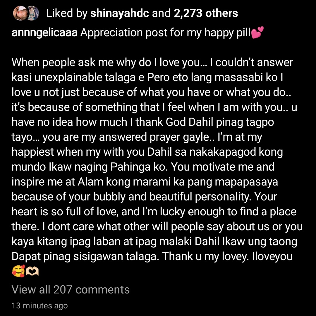 lalalimario's tweet photo. POTANG-- WAG NYO KONG HAWAKAN!! SABAY SABAY TAYONG UMIYAK AT MAGWALA 😭😭 SOBRANG DESERVE NYO ANG ISA'T-ISA MGA MAHAL. DI NYO ALAM NA ANDAMI NYONG NAPAPASAYA AT NA I-INSPIRE NA MGA TAO DAHIL SA MGA GINAGAWA NYO. MAHAL NA MAHAL NAMIN KAYO SOBRAAA 🌙🖤@AngelicaGegante @shinayahdc https://t.co/7Ux4y6lhkM