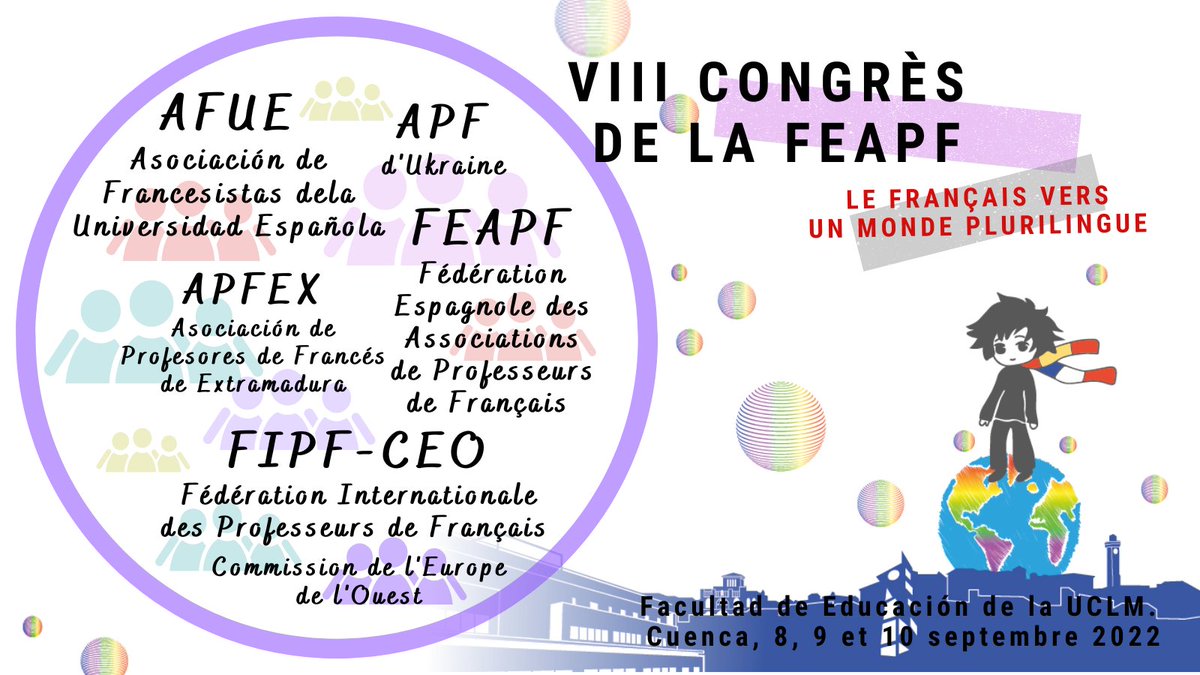 Le VIII Congrès de la FEAPF voudrait animer à une vie associative dynamique. La FIPF-CEO, la FEAPF, etc. sont des vigies qui aident les enseignants et les enseignantes dans ce sens.
eventos.uclm.es/85229/detail/v…
afue.org
ceo.fipf.org/accueil
feapf-esp.fipf.org/accueil