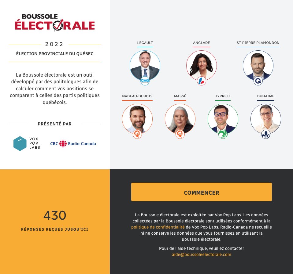 La <a href="/Boussole/">Boussole électorale</a> Québec 2022 est désormais en ligne! Où vous situez-vous sur les grands enjeux par rapport aux six principaux partis provinciaux? Faites le test!  boussole.radio-canada.ca #polqc