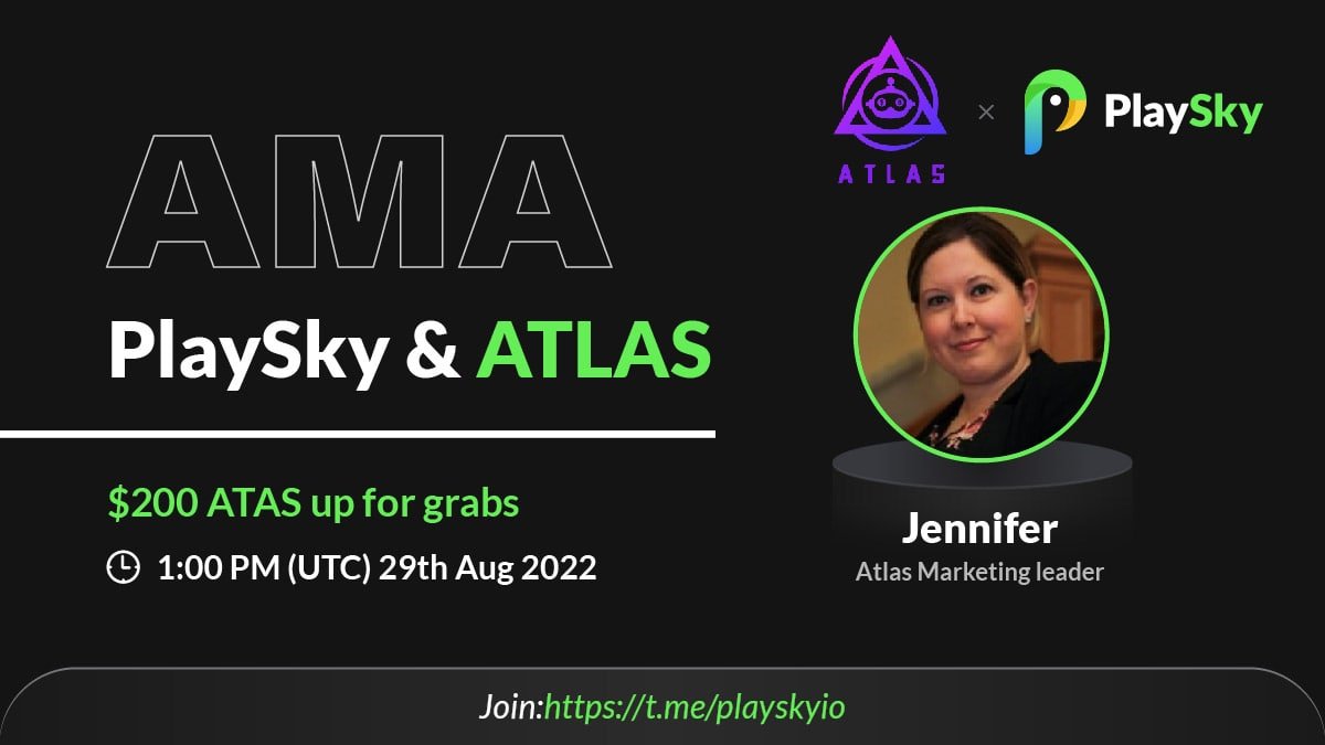 playskyio's tweet photo. 🔔🔔@_AtlasDefi AMA incoming! 

Join us on Telegram for a chance to win $300 $ATAS

Rules:
▪️Follow @playskyio &amp; @_AtlasDefi 
▪️Like &amp; Retweet &amp; drop a live question
▪️Join https://t.co/M1PiI8Dta3

#AMA #ATAS #DeFi #PlaySky https://t.co/gCVaYOi59r