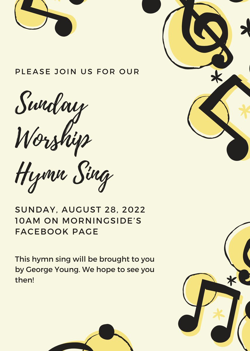 Happy Saturday! ☀️ This is your friendly reminder to join us tomorrow morning for our #SundayWorship #HymnSing on Morningside's Facebook page at 10am. 🙏 ⁠We hope to see you then!⁠
⁠
#SeniorLivingCommunity #SeniorCare #ElderlyCare #ContinuingCare #AgingServices #OlderAdults