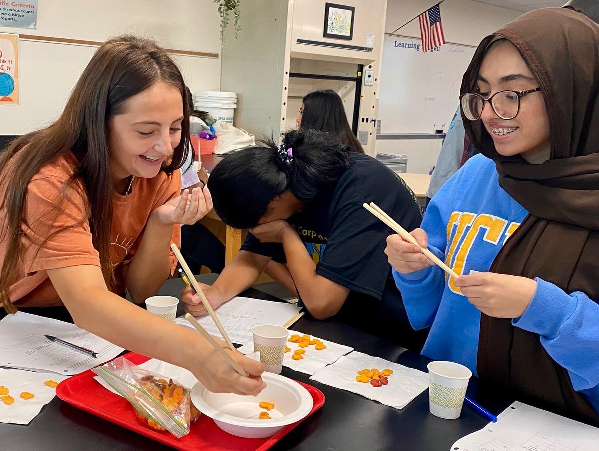 LittlejohnAPES's tweet photo. AP &amp; IB Env Sci students learned about the “Tragedy of the Commons” by fishing for their families (goldfish crackers &amp; chopsticks). Round 1 was every person for themselves; Round 2 they strategized how to meet their needs without sacrificing the future. #FHSRaccoons @FHSRaccoons https://t.co/RBbvBeMVOL