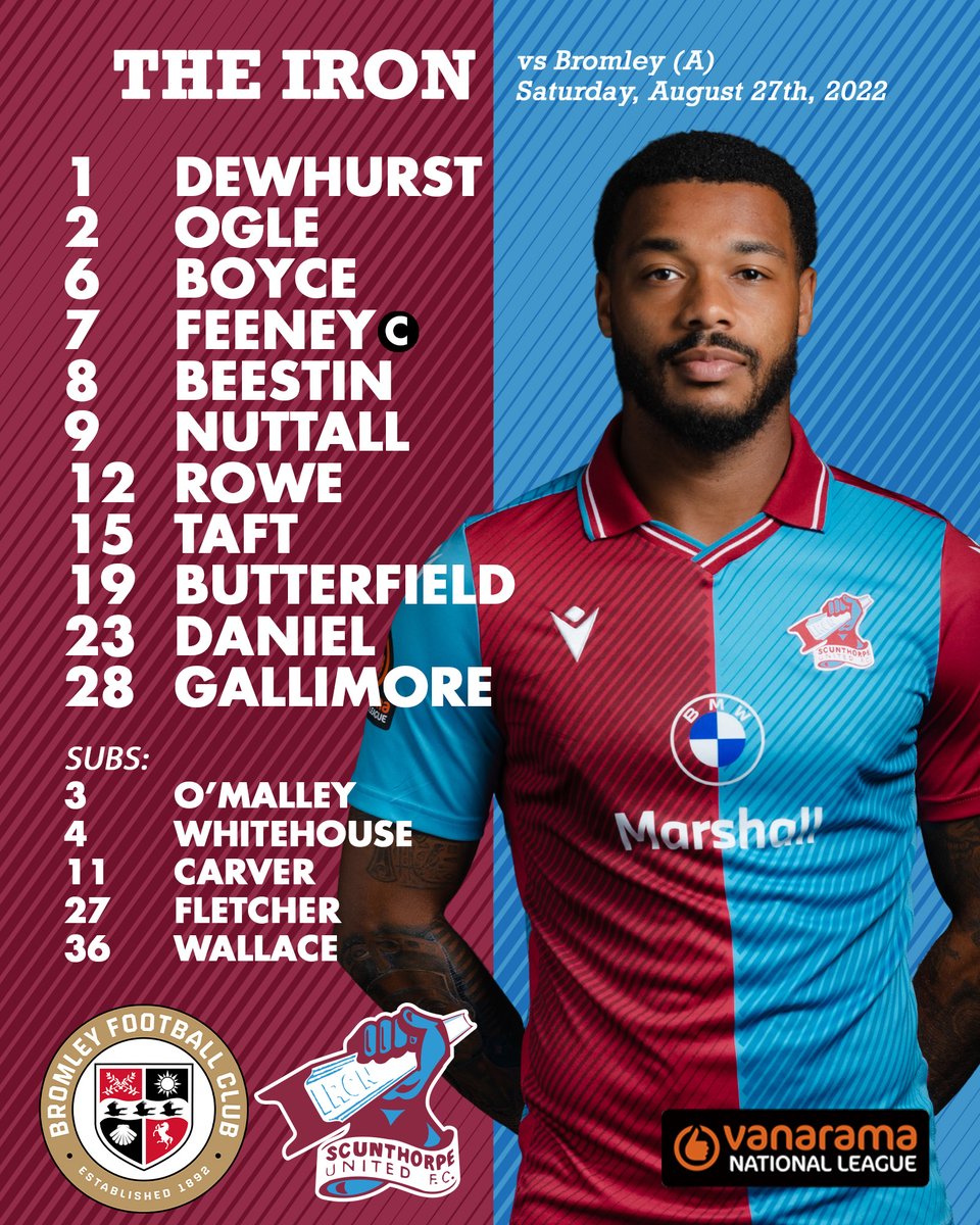 SUFCOfficial's tweet photo. 📋⚽️ Here's how the Iron line-up for this afternoon's away game against Bromley.

#UTI #IRON https://t.co/6RmyyEhYZY