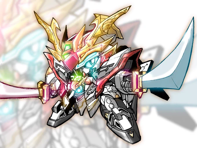 #うちの子の設定画をあげるとファンが増えるらしい
#閃光の魔封帝
武者クスィーガンダムこと閃光武者・魔封帝

調査のために地上に降りた天界武者
二刀流で目にも止まらぬ速さで刀を振るい、胸には炎と水の力を宿した宝玉と大将軍のような天に選ばれし者にしか与えられないはずの頑駄無結晶が輝く。 