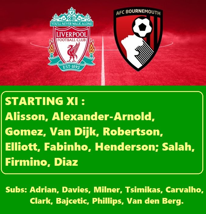 Klopper_44's tweet photo. #ลิเวอร์พูล VS บอร์นมัธ 

รายชื่อ 11 ตัวจริง #LFC :  Alisson; Alexander-Arnold, Gomez, Van Dijk, Robertson; Elliott, Fabinho, Henderson; Salah, Firmino, Diaz.

สำรอง :  Adrian, Davies, Milner, Tsimikas, Carvalho, Clark, Bajcetic, Phillips, Van den Berg

#LIVBOU https://t.co/Z2eLz3aix3