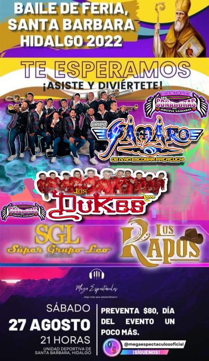 AndySonricsTwo's tweet photo. 🚨 Atención 🚨
Hoy Sábado 27 De Agosto Del 2022
Con Toda La Actitud En Los Escenarios
El Grupo YAMARO.
🌟 En El Salón De Baile Caribe ubicado en RIBERA DE SAN COSME #142, COL SAN RAFAEL, CDMX metro SAN COSME🌟 
✨ Más Tarde.
🌟En El Baile De Feria Santa Bárbara En Hgo https://t.co/RIfguw7WDX