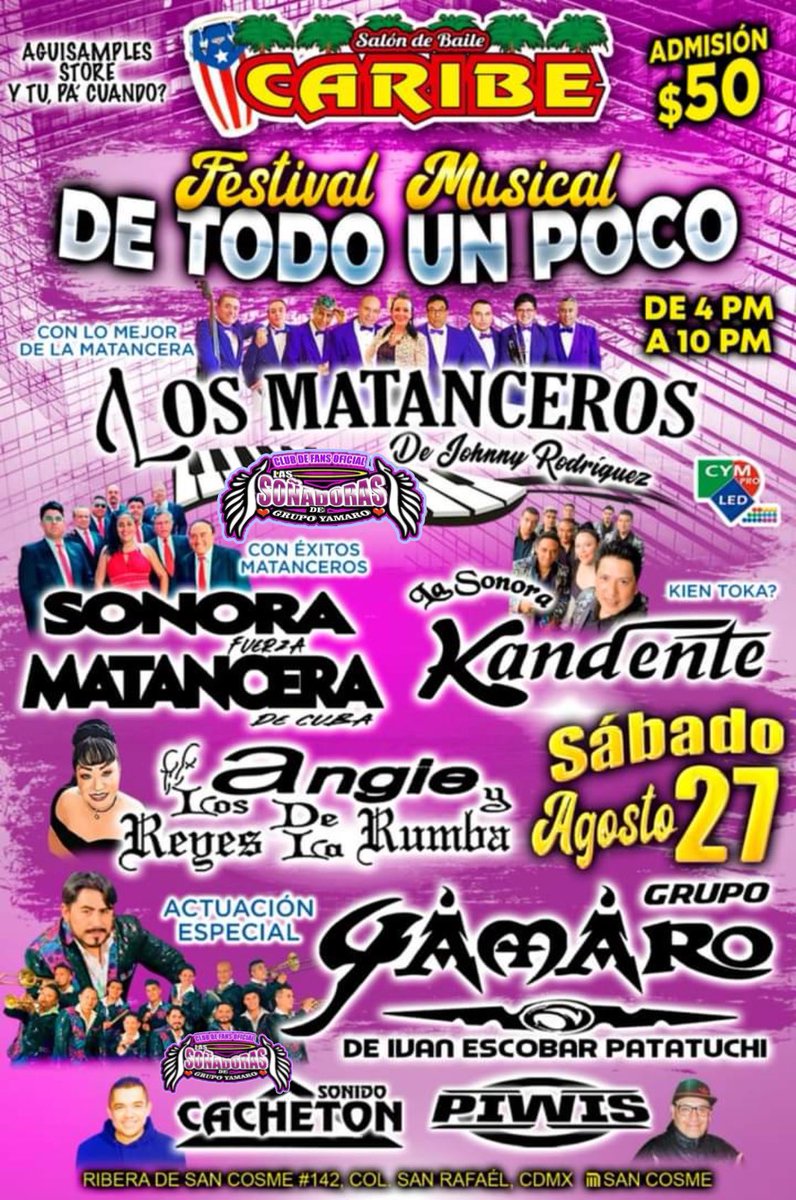 AndySonricsTwo's tweet photo. 🚨 Atención 🚨
Hoy Sábado 27 De Agosto Del 2022
Con Toda La Actitud En Los Escenarios
El Grupo YAMARO.
🌟 En El Salón De Baile Caribe ubicado en RIBERA DE SAN COSME #142, COL SAN RAFAEL, CDMX metro SAN COSME🌟 
✨ Más Tarde.
🌟En El Baile De Feria Santa Bárbara En Hgo https://t.co/RIfguw7WDX