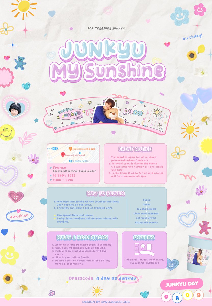 YG_KimJunkyuMY's tweet photo. ˖⋆࿐໋₊ #JunkyuMYsunshine🌷
Dear Kyuties &amp; Treasure Makers, you are invited to celebrate our Junkyu's birthday together:

🗓 10th September 2022
🕒 11am - 4pm
📍 Franco, NU Sentral
🧣 Dress like Junkyu

#️⃣ Don't forget to use our event hashtag~ See you.!

#JUNKYU #준규 https://t.co/JN2v0qLMPi