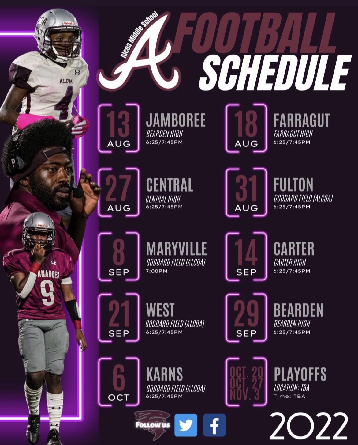 Alcoa Middle School Football on Twitter "AMS Football Schedule 2022 🌪