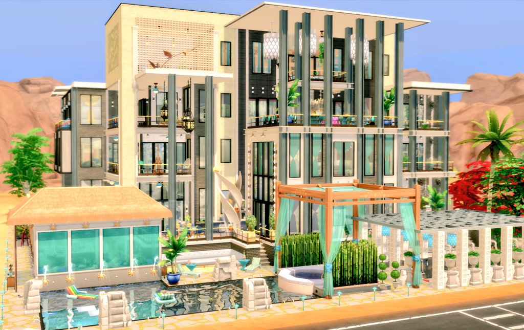 SimmerChase's tweet photo. @sims4ideas For sure! Thank you β₯ front at night, 4th lower level atrium looking up into the other floors from the 3 level peacock. Back has sunken bar with terraced landscaping, DIY pergola, 2 sideπ tank to pool, bubble blower cabana.
#ShowUsYourBuilds #ts4 #decortothemaxkit #thesims4 https://t.co/0jnndkcuI3