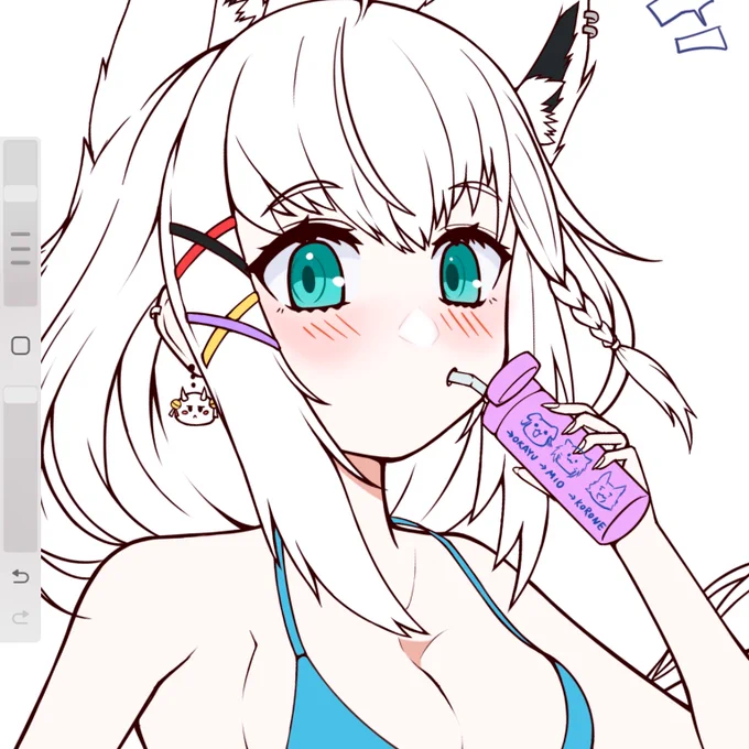 塗ったら可愛く見えるこのフブキちゃんをがんばらないとね!今回小物もいつもよりは描いていたり。WIP 