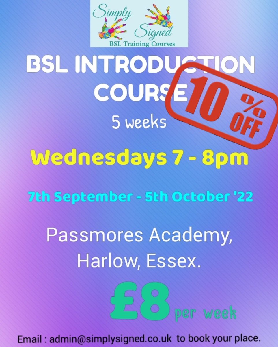 simplysignedbsl's tweet photo. 💥#BankHoliday deal!💥
Are you a #Frontlineworker? 
Do you deal with members of the #public? 
Would you know how to communicate with a #Deaf person?
For this weekend only. Get 10% off this 5 week #BritishSignLanguage introduction course!
*New sign ups only 
#Harlow #Essex #Herts https://t.co/N5swPUjYks