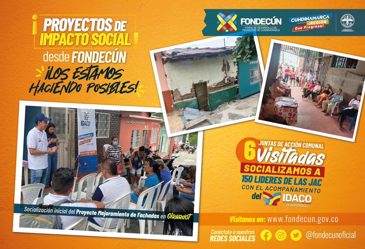 fondecunoficial's tweet photo. En #FONDECÚN estamos haciendo posible el proyecto obras de impacto social del @Idaco_Cundi. realizamos la socialización inicial a 150 lideres comunales y la verificación técnica de la ejecución y definición para la adecuación y mejoramiento de fachadas a seis JAC de Girardot. https://t.co/AV01iuKJMd