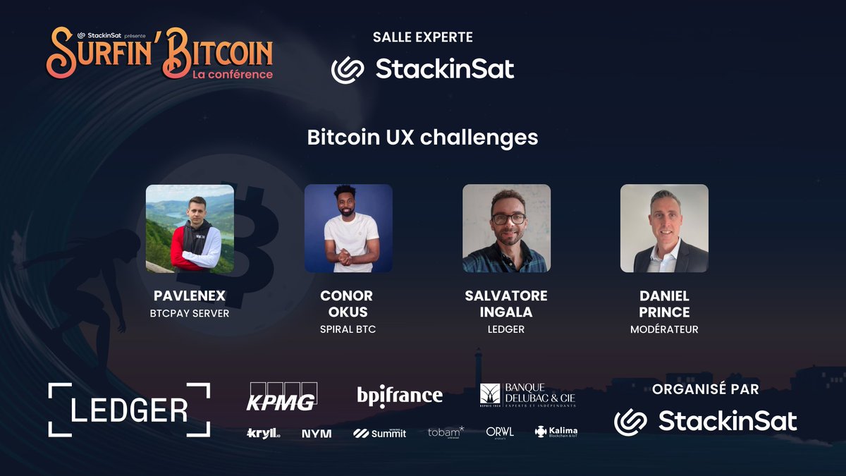 SurfinBitcoin's tweet photo. 🔔[NEXT CONFERENCE] @StackinSat_FR Room
Bitcoin UX challenges

Speaker :  @pavlenex PM at @BtcpayServer, @ConorOkus PM at @spiralbtc, @salvatoshi, Embedded Application Engineer at @Ledger 

Moderator : @PrinceySOV

#SurfinBitcoin22 #ConferenceDays #Bitcoin https://t.co/CLDpZXATwJ