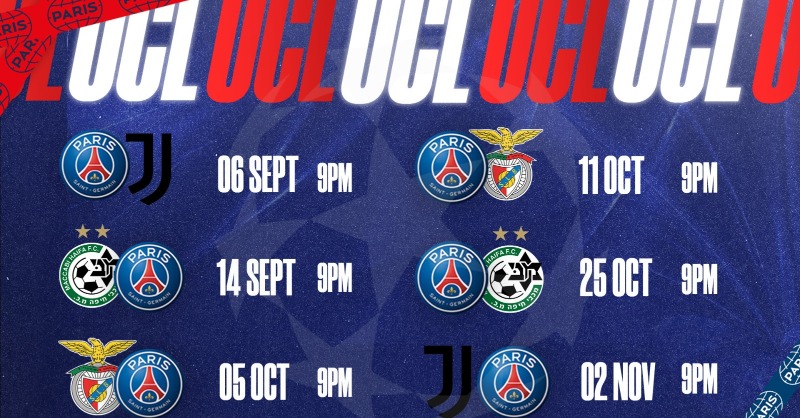 PSG_inside's tweet photo. 🗓 Le calendrier du @PSG_inside en phase de poules de @ChampionsLeague ! ⤵️

🏟 06/09 🆚 @juventusfc

✈️ 14/09 🆚 @mhfootballclub

✈️ 05/10 🆚 @SLBenfica

🏟 11/10 🆚 @SLBenfica

🏟 25/10 🆚 @mhfootballclub

✈️ 02/11 🆚 @juventusfc

#UCLdraw