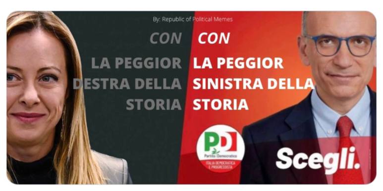 RepublicMemes's tweet photo. #Scegli 
~dave

#Meloni #Letta #ElezioniPolitiche22 #ElezioniPolitiche2022 #destra #sinistra https://t.co/odECbQlCb2