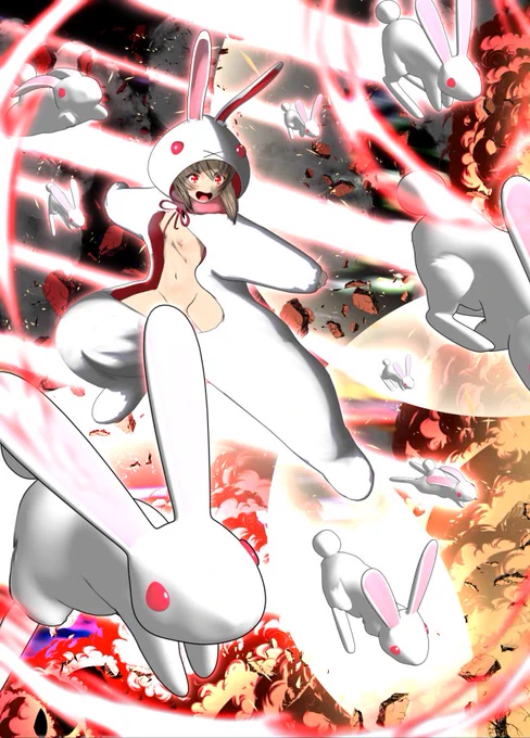 新連載用キャラ、ちらっと紹介シリーズ。敵方の高機動戦闘員ちゃん。めっちゃ速くて、パワーも防御力も高くて、超高速高知能ミサイル「ウサギ弾」で爆撃する、着ぐるみロリ。ただし、自分や仲間に殺傷の意図がない相手には何もできず、着ぐるみパワーも発動しない。エロいですね。 