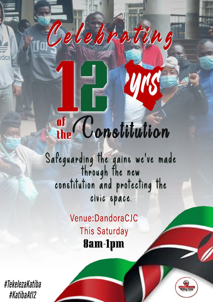 UhaiWetu's tweet photo. "...As we celebrate #Katiba@12, As a movement We remain steadfast in our quest to defend the   constitution and demand for its full implementation regardless of the regime..." @happyolal @katibainstitute #TekelezaKatiba https://t.co/cn1rAx3uJe