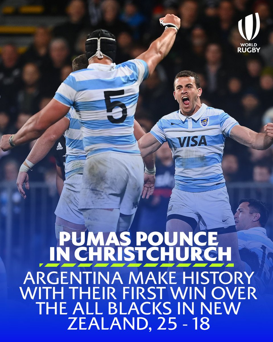 WorldRugby's tweet photo. What a result for @lospumas!

An historic night in Christchurch 🤯

#NZLvARG https://t.co/cSDLNwkseZ
