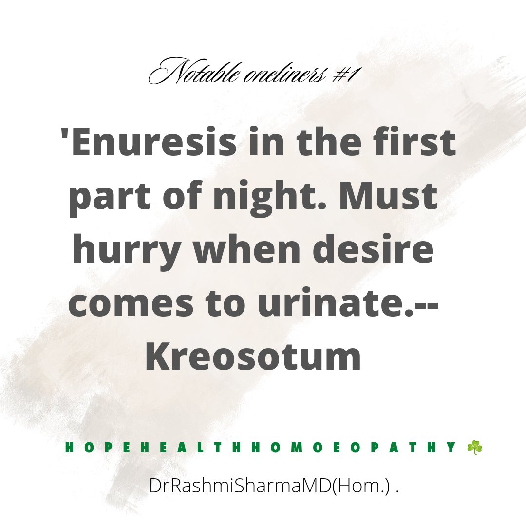 One lineres: Kreosotum
#hopehealthhomoeopathy 
#DrRashmiSharmaMDHom
#homoeopathictherapeutics 
#homoeopathicmedicine 
#homoeopathyclinic #homoeopathy_cures 
#oneliners
#kreosotum
#enuresis
#bedwettingsolution 
#betwetting