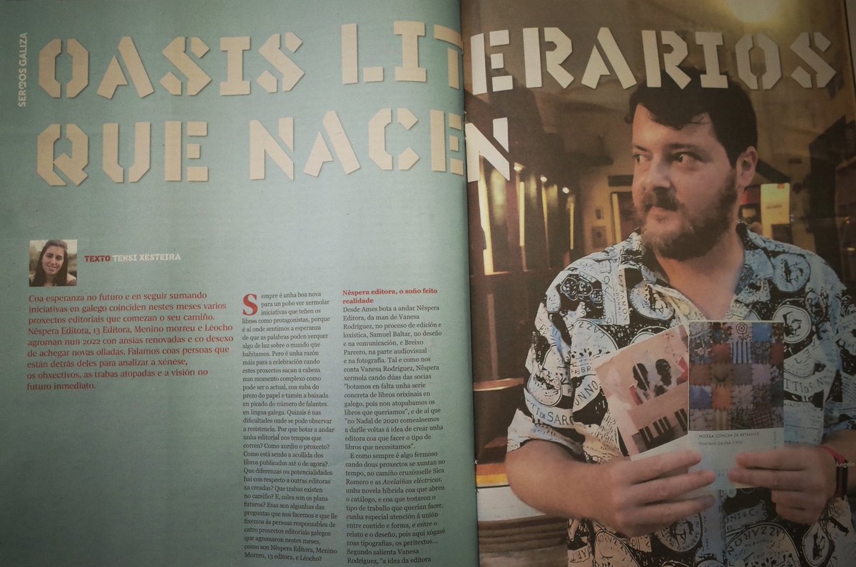 NesperaEditora's tweet photo. Hoxe saimos no Sermos, suplemento do @NosDiario, nun artigo de @Lecturafilia sobre as editoras de nova creación. Compartimos espazo coas compañeiras @MeninoMorreu, 13 editora e @leochoaudio https://t.co/xhuAQfkHZf