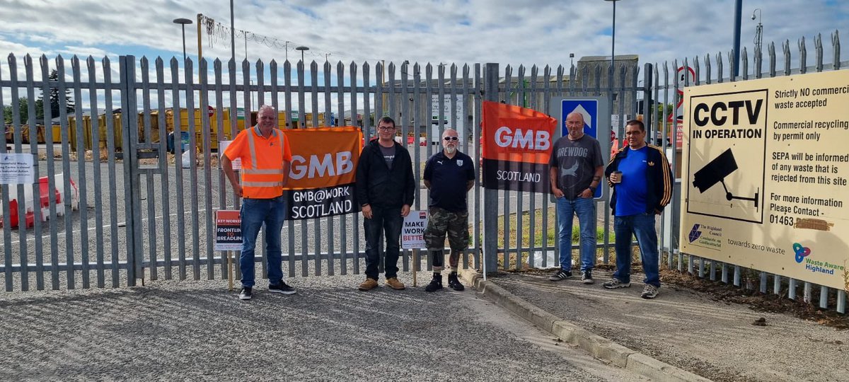GMB members from Highland Council, striking in Inverness for better pay! First time the recycling centre has been closed in 18 years! Public service workers deserve better