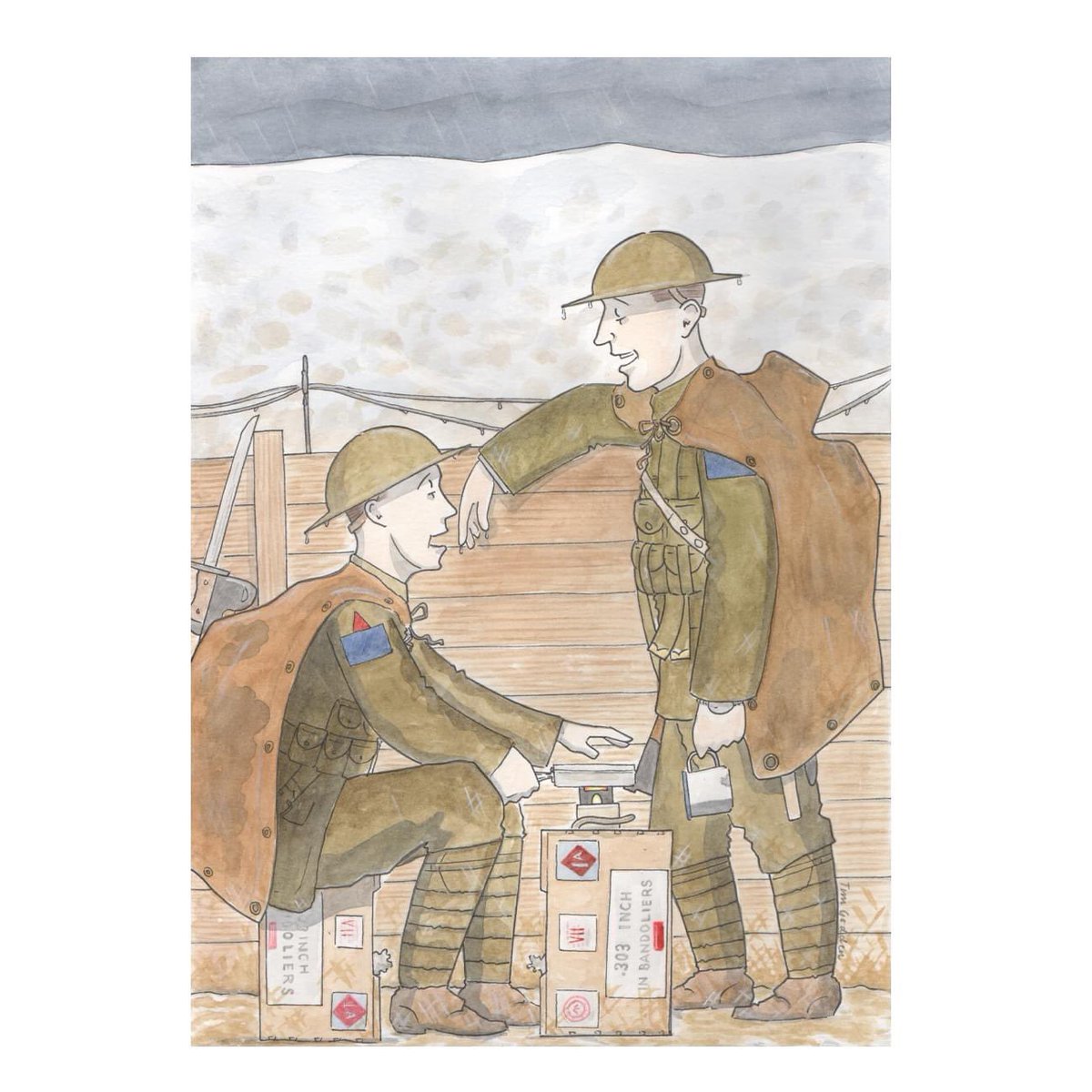 TJGodden's tweet photo. TIME FOR A BREW
In the midst of a September shower, two pals of the Nova Scotia Rifles take a break from carrying parties and brew up.
-
Original painting & prints available here
👇🏻👇🏻👇🏻
https://t.co/fSlyvyr0BU
#ww1 #illustration #Somme #NovaScotia #Courcelette https://t.co/BSQwqgWvKR