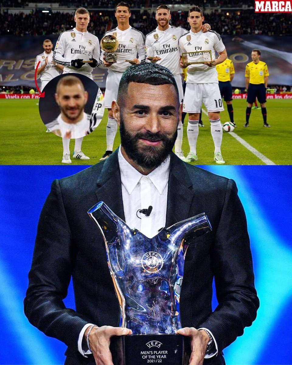 marca's tweet photo. 😀🏆 Por fin llegó tu momento, @Benzema https://t.co/Akg3FLFssw
