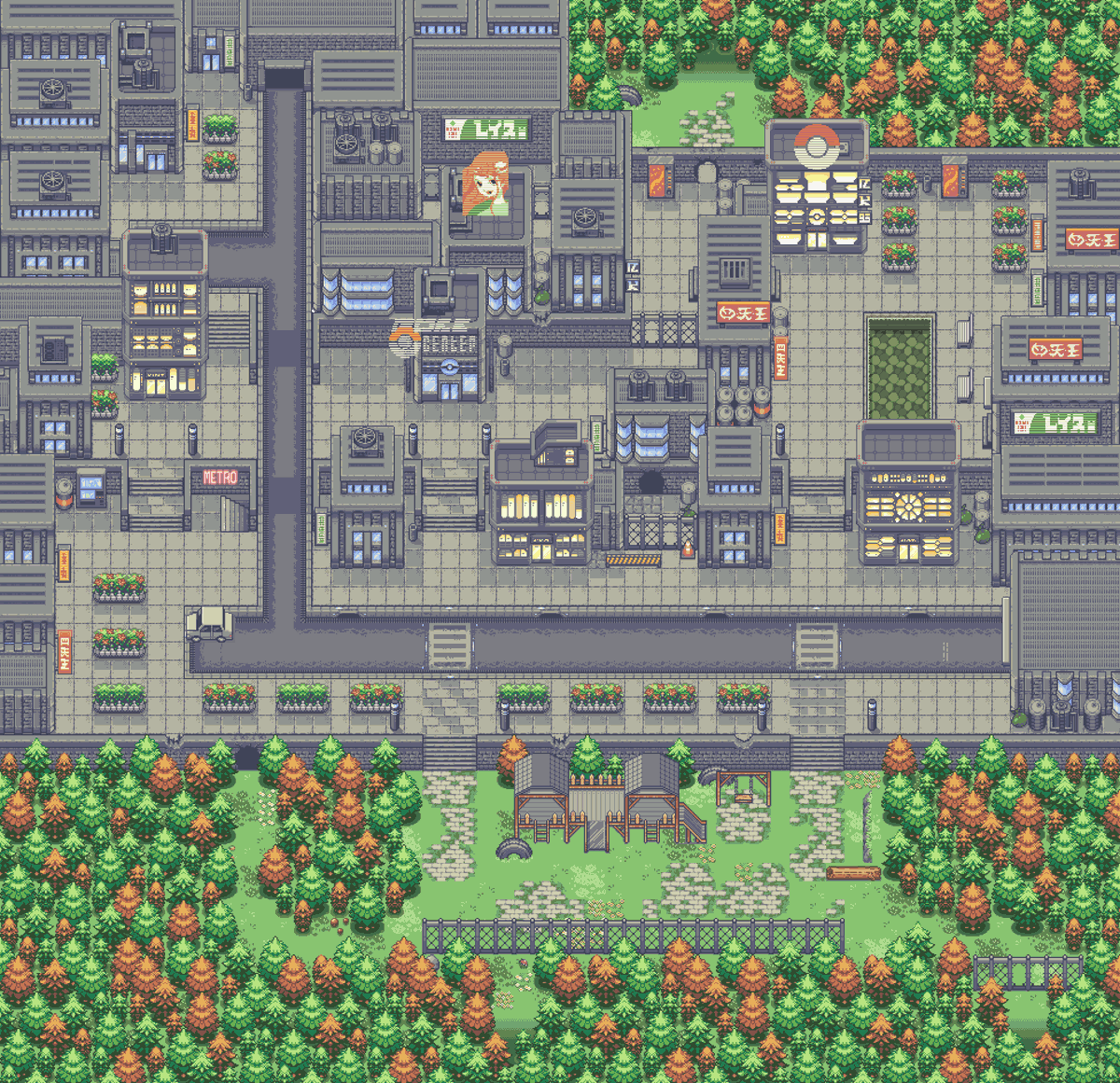 aridaregion's tweet photo. New Iwami City; central Árida. Tileset crafted by @AlyssumPixel, @Ekat_99, and @idili_o; also borrowed some tree tiles from @KmiE_821 ! https://t.co/kaQvTqgD3S