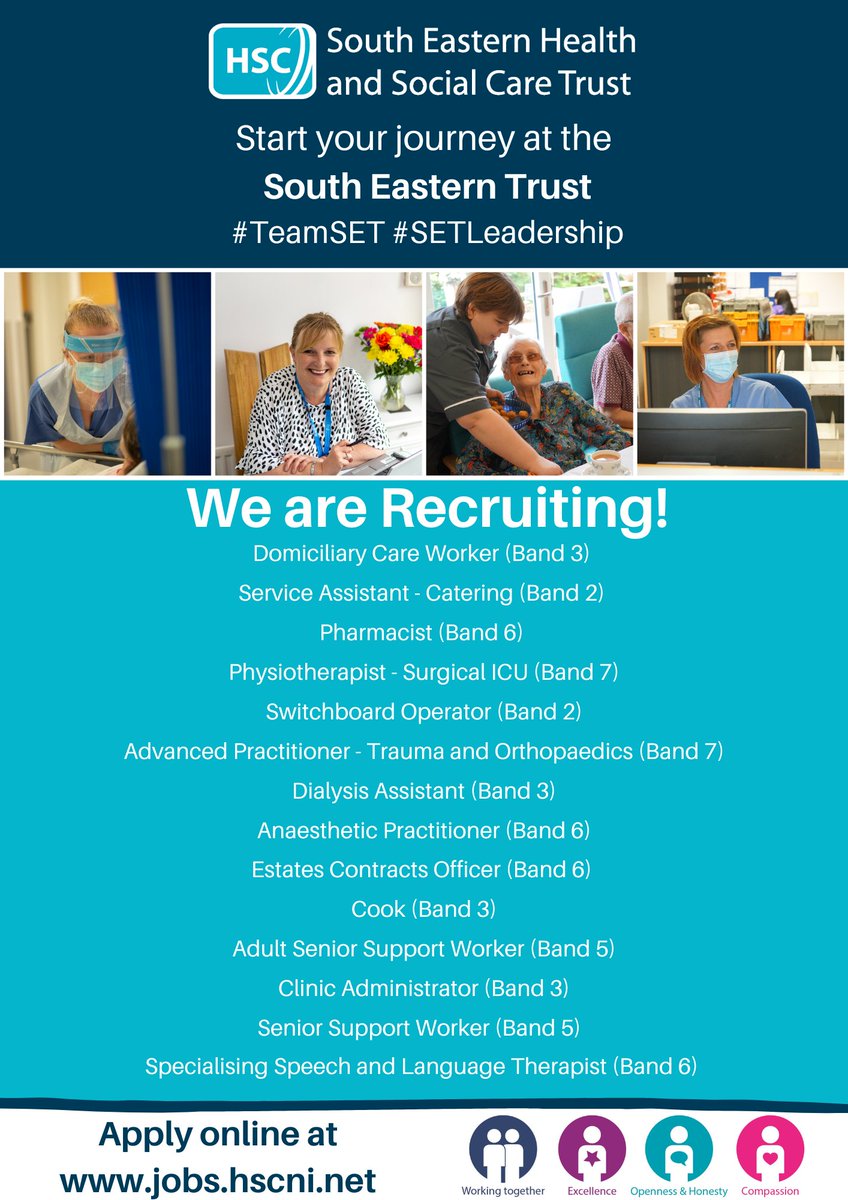 setrust's tweet photo. We are recruiting for the job posts below 👇

For more information or to apply visit: https://t.co/qijDZaYqSK

For any queries you can contact the recruitment team on 028 9536 2998 or email recruitment.ssc@hscni.net 

#TeamSET #SETLeadership https://t.co/ZAq7x1DvoZ