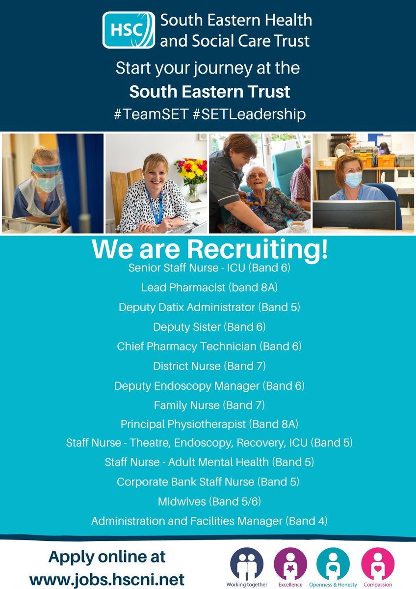 setrust's tweet photo. We are recruiting for the job posts below 👇

For more information or to apply visit: https://t.co/qijDZaYqSK

For any queries you can contact the recruitment team on 028 9536 2998 or email recruitment.ssc@hscni.net 

#TeamSET #SETLeadership https://t.co/ZAq7x1DvoZ