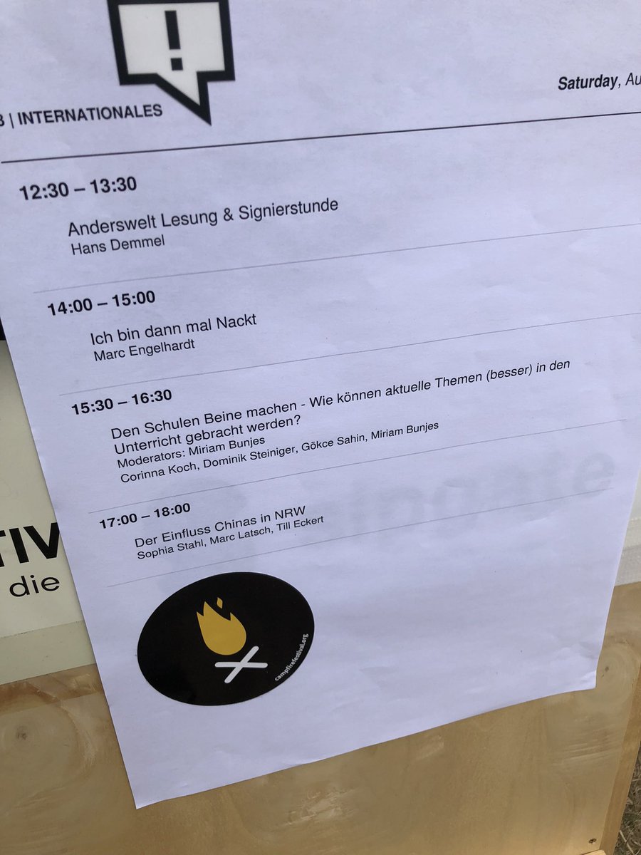 Um 17 Uhr sprechen <a href="/Sophiiaa_Stahl/">Sophia Stahl</a>, <a href="/LatschMarc/">Marc Latsch</a> und ich auf dem <a href="/campfire_fest/">Campfire-Festival</a> über Chinas Einfluss in NRW und darüber hinaus. 

Es wird auch um die Ergebnisse der  #ChinaScienceInvestigation gehen – und die Konsequenzen.