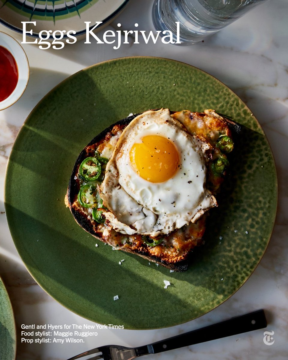 nytimes's tweet photo. This spicy egg-and-cheese on toast is quick and simple and has its roots in Indian street food. https://t.co/W3r9oW5XzO https://t.co/jAMfoUl4kd