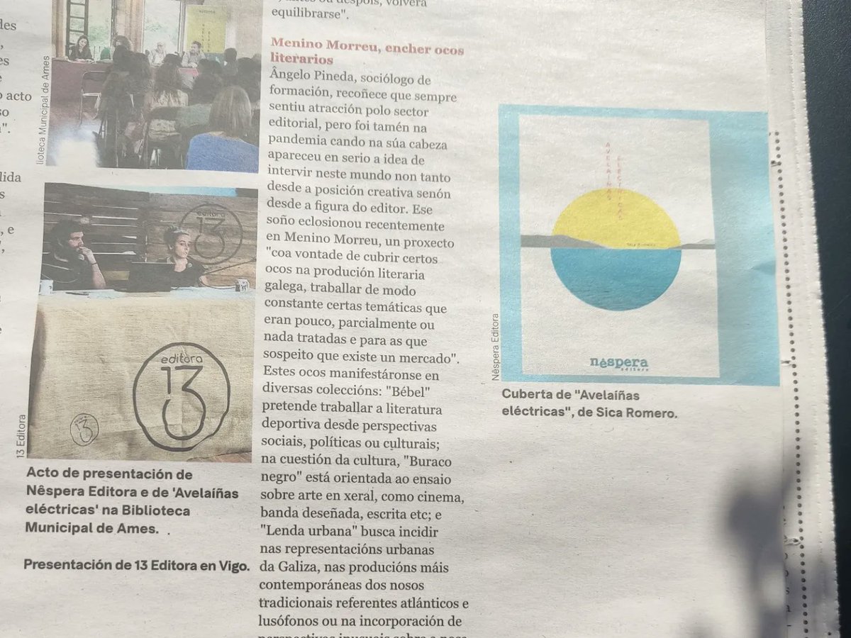 MeninoMorreu's tweet photo. Hoje aparecemos numha reportagem de @Lecturafilia para o suplemento Sermos Galiza do @NosDiario, junto as companheiras de @NesperaEditora @ECOARGLOBAL e @leochoaudio https://t.co/RHyEfcK1WN