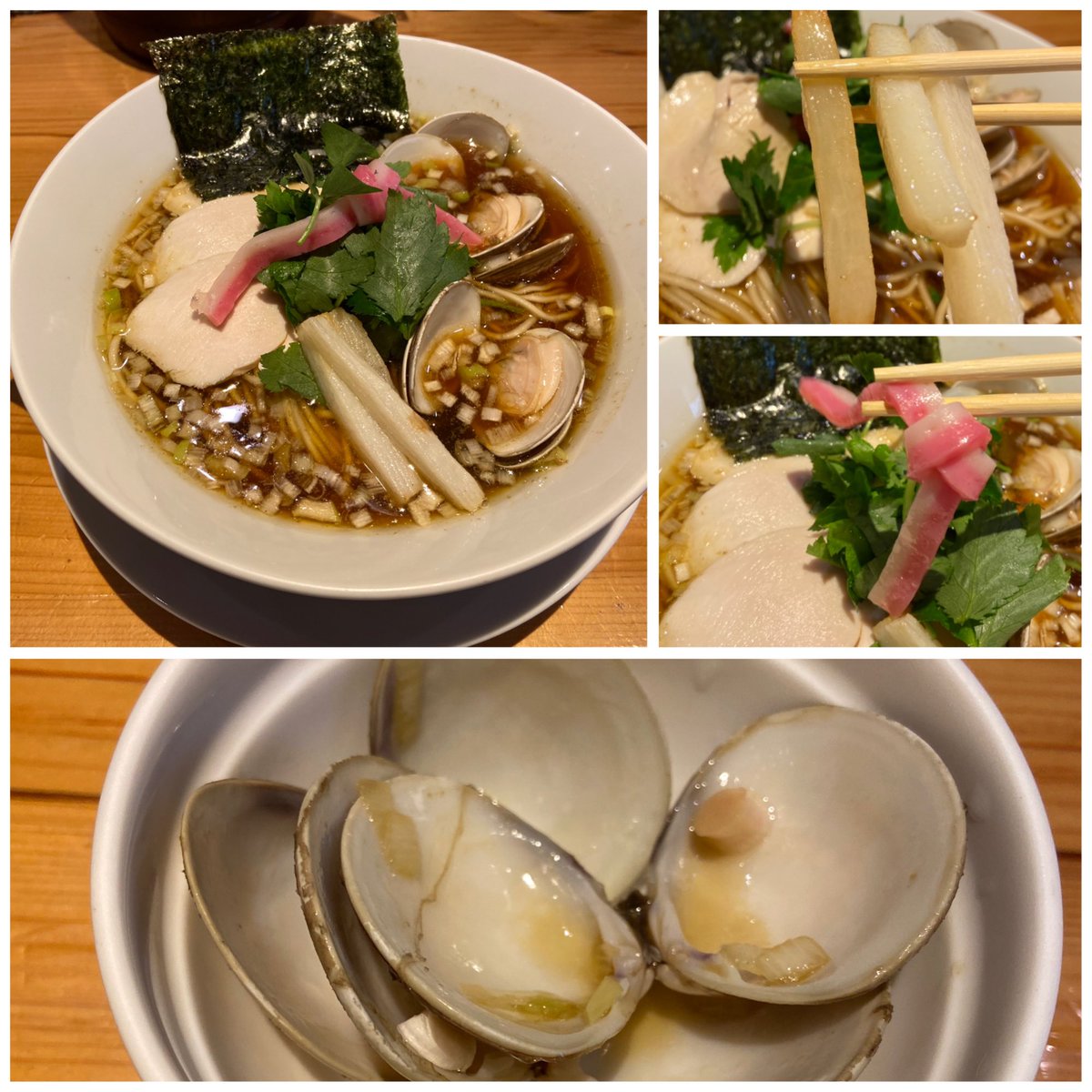 nabonayo2's tweet photo. ラーメン探訪『Ginza Noodles むぎとオリーブ』東銀座
鶏・煮干・蛤のトリプルSOBA

実は初訪🔰
鶏の主張が強く蛤が下支えする出汁､濃い目の醤油と厚め目の鶏油が後を引く🤣👌鶏チャに山芋､蒲鉾などトピ多彩👍メインの蛤の身は絶品💯💯棣鄂特製ツルパツ麺も流石🈵🌈納得の逸杯､ご馳走様でした🍜🙏🙇‍♀️ https://t.co/cx8t0EhcPT