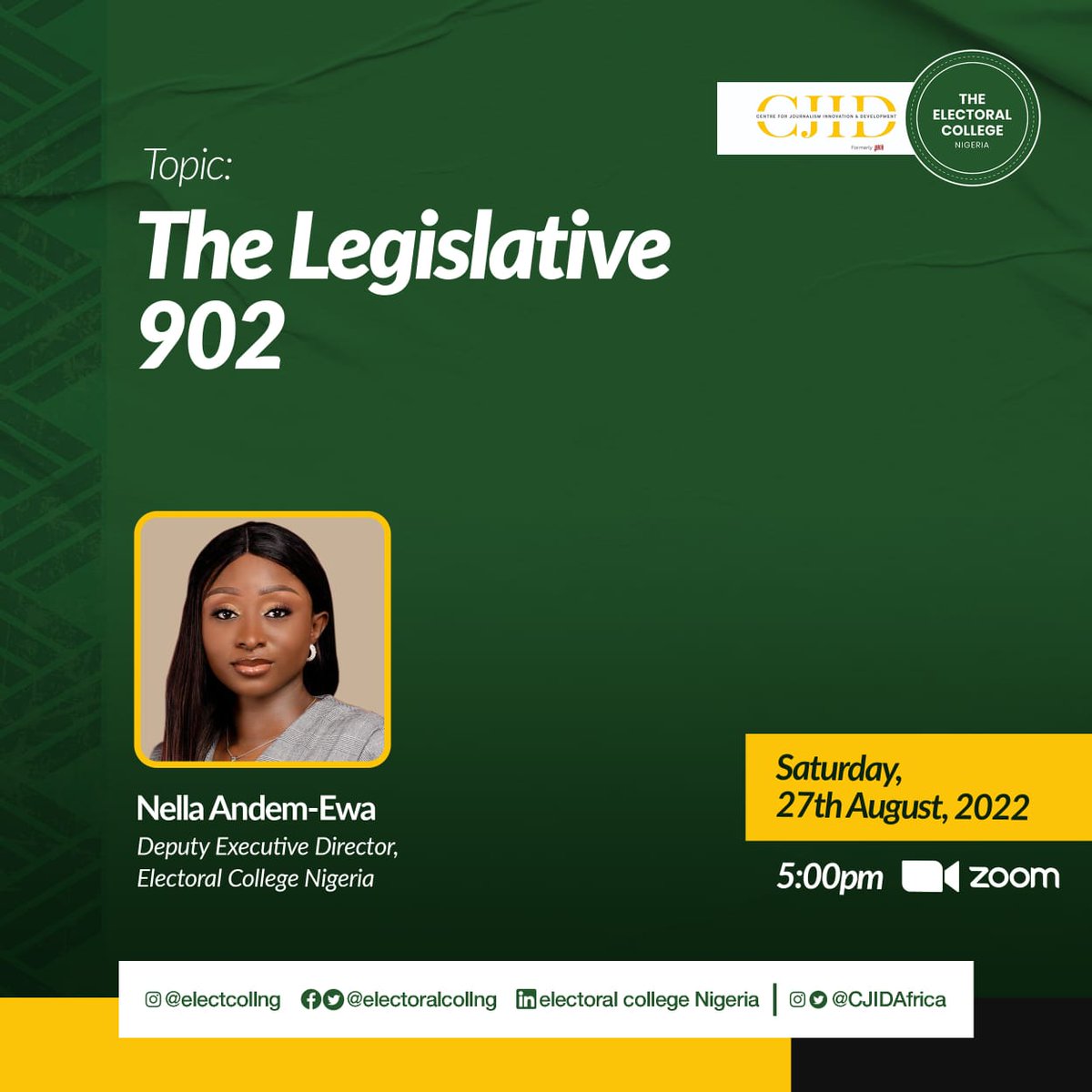 electoralcollng's tweet photo. Today on the #9thCohort of the #Politeracy and #Governance Class 

Topic: The Legislative 

Facilitator: @nellaae

#Electoralcollng #TELAF #CJID https://t.co/STr0JehxFU