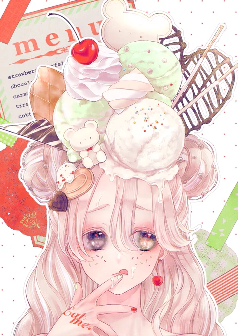 特盛3段アイスパフェ・メロンクリームソーダ味#コットンキャンディポイズン #illustration 