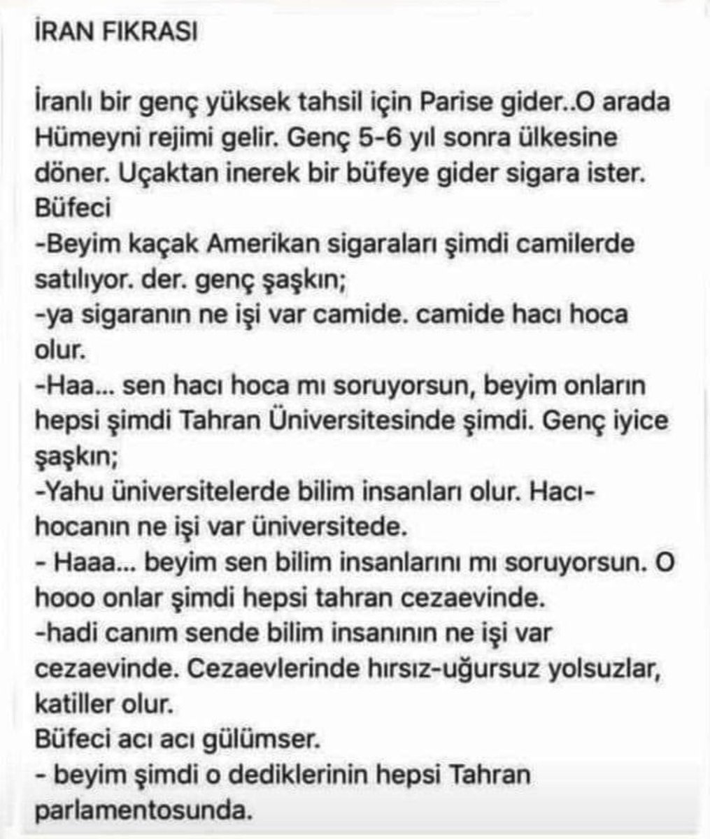 İran fıkrası deyip, gülüp geçmeyelim…