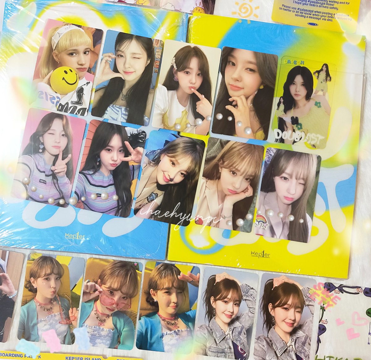 chaehyunpc's tweet photo. #aeicollects – the design is very chaehyun haul 🤩🤣 thank you as always fia @piicart!! buti nagsabay-sabay dating nila, nakasave ak sa sf 🧎‍♀️ cute ng freebies esp thank you note, matchy sa color scheme ng doublast! waiting nlg sa ibang pobs pa hihi #salamatpii https://t.co/pcjuOOLo8B
