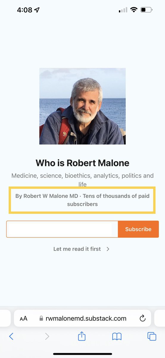 Antivax disinformation from supercrank, Robert Malone, with >134,000 Substack subscribers in Apr ‘22, was generating ~$40,000/mth from ~8,000 subs paying $5/mth. When you read antivaxxers saying “follow the money”, bear in mind this is just ONE revenue stream 😬