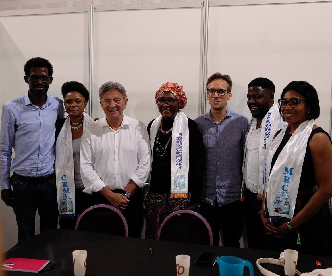 JLMelenchon's tweet photo. Rencontre avec les représentants du Mouvement pour la Renaissance du Cameroun de @KamtoOfficiel, qui nous ont fait l’honneur de leur présence aux #AMFIS2022. Un constat partagé : la refondation des relations entre la France et l’Afrique ne peut se faire qu’au service des peuples. https://t.co/6vX2ZTiI6v