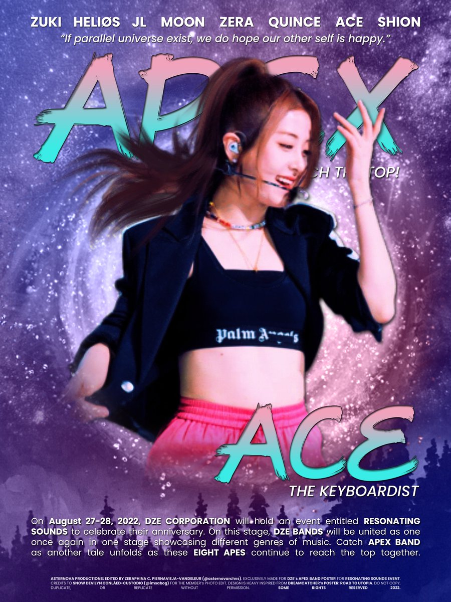 ‌

‌ ‌         CATCH     US⠀   LIVE  !⠀
          DZE’S ㅤㅤㅤAPEX ㅤㅤ  ON
ㅤㅤ  #DZE_RESONATINGSOUDS
          #2ndAnniversaryWithDZE

          ACE.
          APEX’s          KEYBOARDIST、
          08/28/22                 8:20 PM

‌