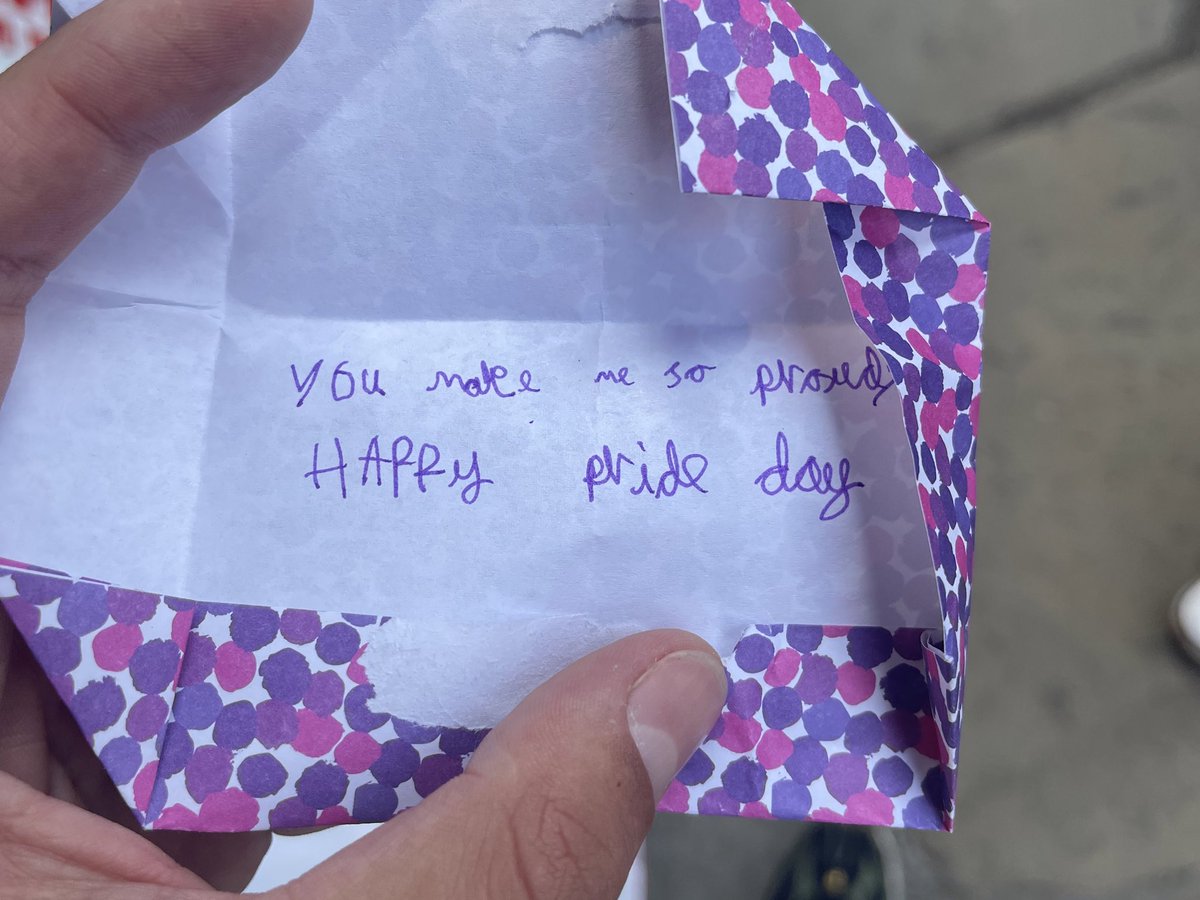 jackremmington's tweet photo. A little girl, she can’t have been older than about 7, just walked up to us at Manc Pride and handed me this and now I’m in bits https://t.co/bV0zYI0f4z