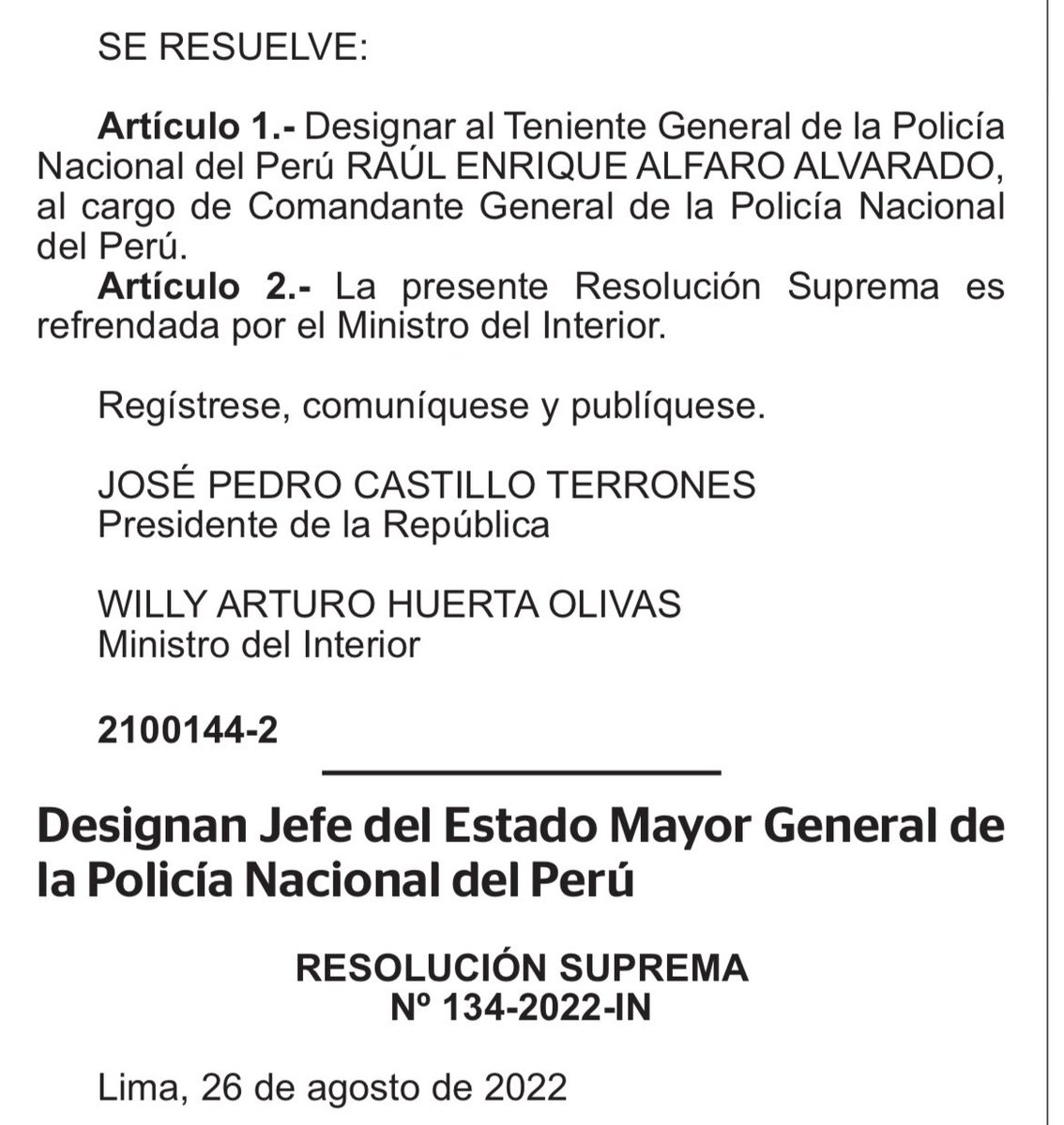 TTipiani's tweet photo. #ULTIMAHORA Ante la posible negativa del Inspector General de sancionar y destituir al Crnl Colchado, hoy amanecimos con nuevo comandante general y NUEVO INSPECTOR GENERAL DE LA PNP . Esta es una muestra que el Presidente Pedro Castillo hace y deshace en la Institución Policial. https://t.co/kgjW17osTe