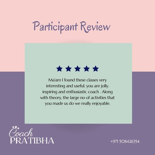 Thank you for the kind words. We appreciate your trust in Life Coaching Services.

For joining our programs and booking life coaching session contact at +971508426354
+91 97174 62017 (whats up)

#review #lifecoach #performancecoaching #happyparticipant #feedback