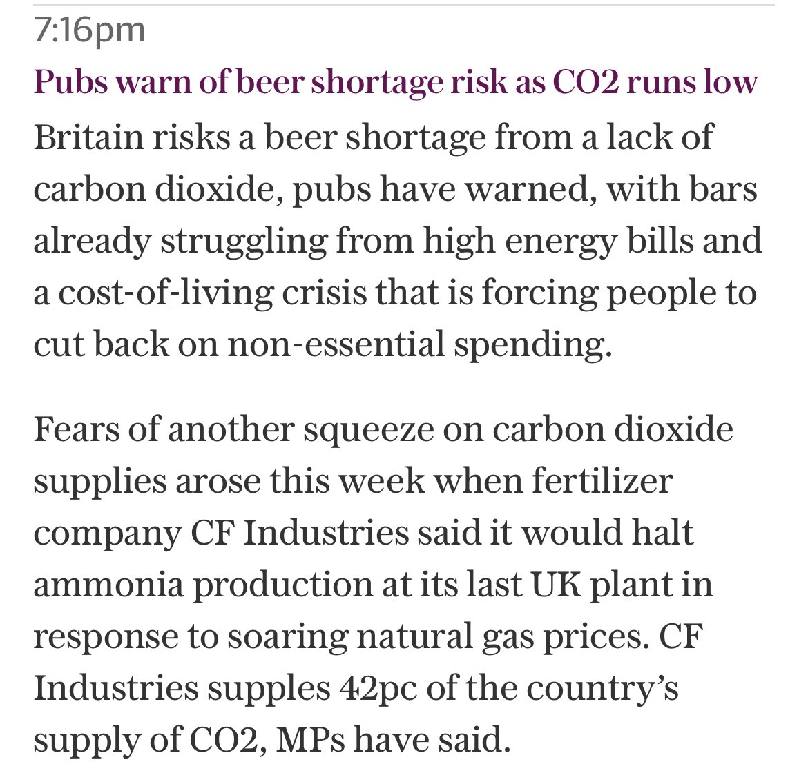 oivindhorn's tweet photo. På toppen av alt i Storbritannia - en øl krise??

«Kan slippe opp for øl grunnet mangel på CO2»

Kan dette endelig på folk på beina ?

#beerShortage https://t.co/aGOhYkEgzh